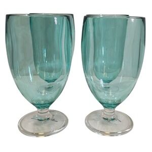 NWT Market Square Acrylic Iced Tea Goblets Set/4 Teal Blue Footed Water Glasses